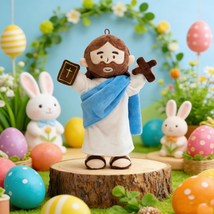 Jesus Plush with Jointed Skeleton Stuffed Doll 13.4" Poseable Jesus with Removable Accessories Easter Gift for Kids (Blue) - Just Closeouts Canada Inc.X004MAXVGZ
