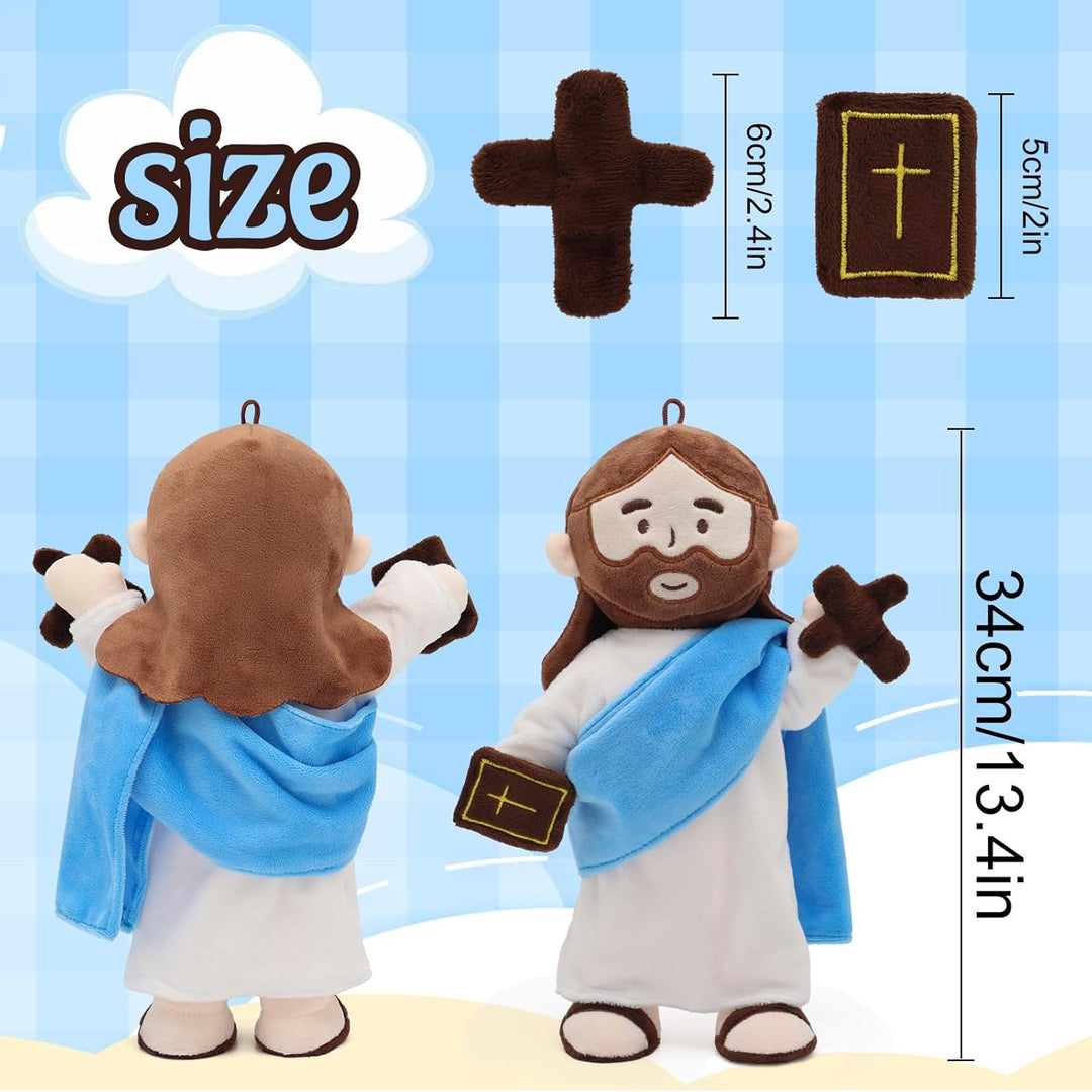 Jesus Plush with Jointed Skeleton Stuffed Doll 13.4" Poseable Jesus with Removable Accessories Easter Gift for Kids (Blue) - Just Closeouts Canada Inc.X004MAXVGZ