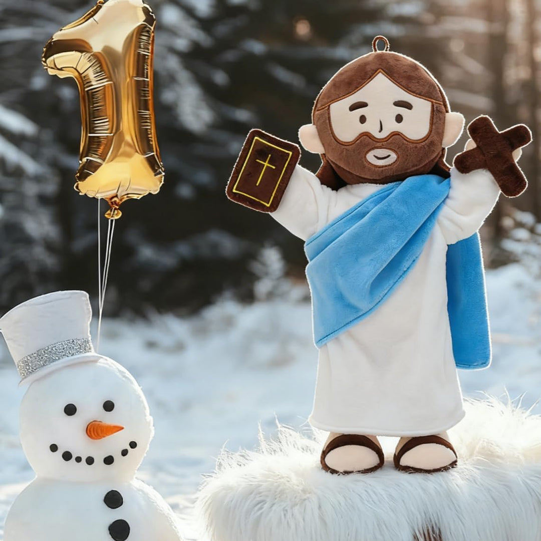 Jesus Plush with Jointed Skeleton Stuffed Doll 13.4" Poseable Jesus with Removable Accessories Easter Gift for Kids (Blue) - Just Closeouts Canada Inc.X004MAXVGZ