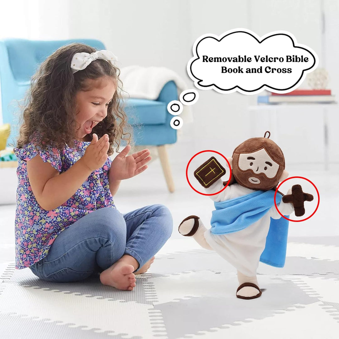 Jesus Plush with Jointed Skeleton Stuffed Doll 13.4" Poseable Jesus with Removable Accessories Easter Gift for Kids (Blue) - Just Closeouts Canada Inc.X004MAXVGZ