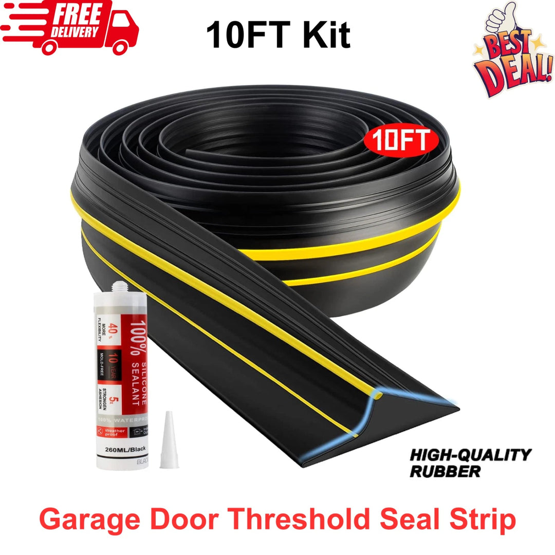 Jin&Bao Universal Garage Door Threshold Seal Strip 10FT, Bottom Weather Stripping Replacement Rubber Waterproof with 1 Black Adhesive - Just Closeouts Canada Inc.