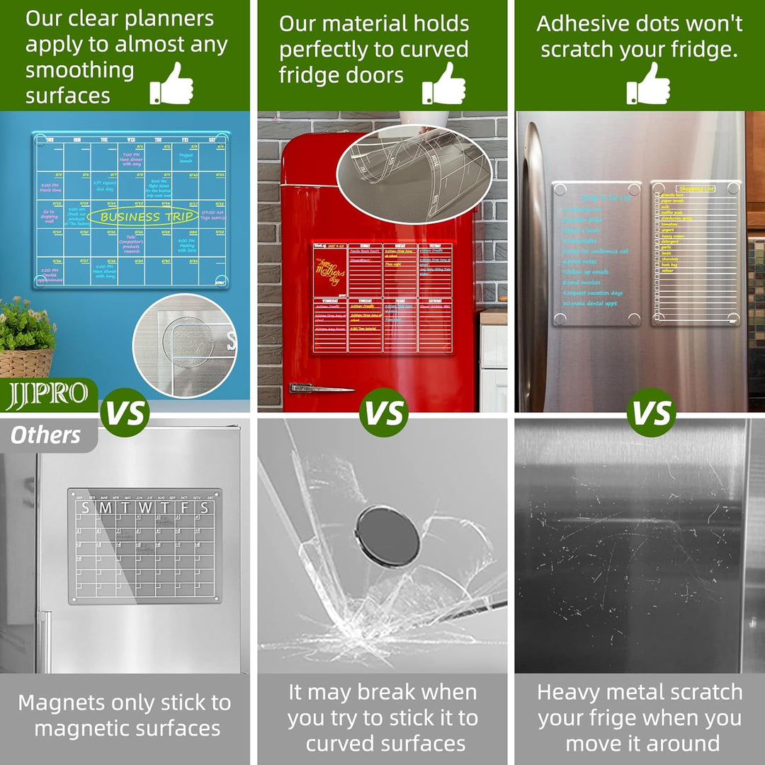 JJPRO Non Magnetic Dry Erase Calendar for Fridge - Reusable Monthly&Weekly Planning Board, List and Blank Board for All Smooth Surfaces. Clear Reusable Board Sticks to Fridge,Wall,Door&Glass - Just Closeouts Canada Inc.