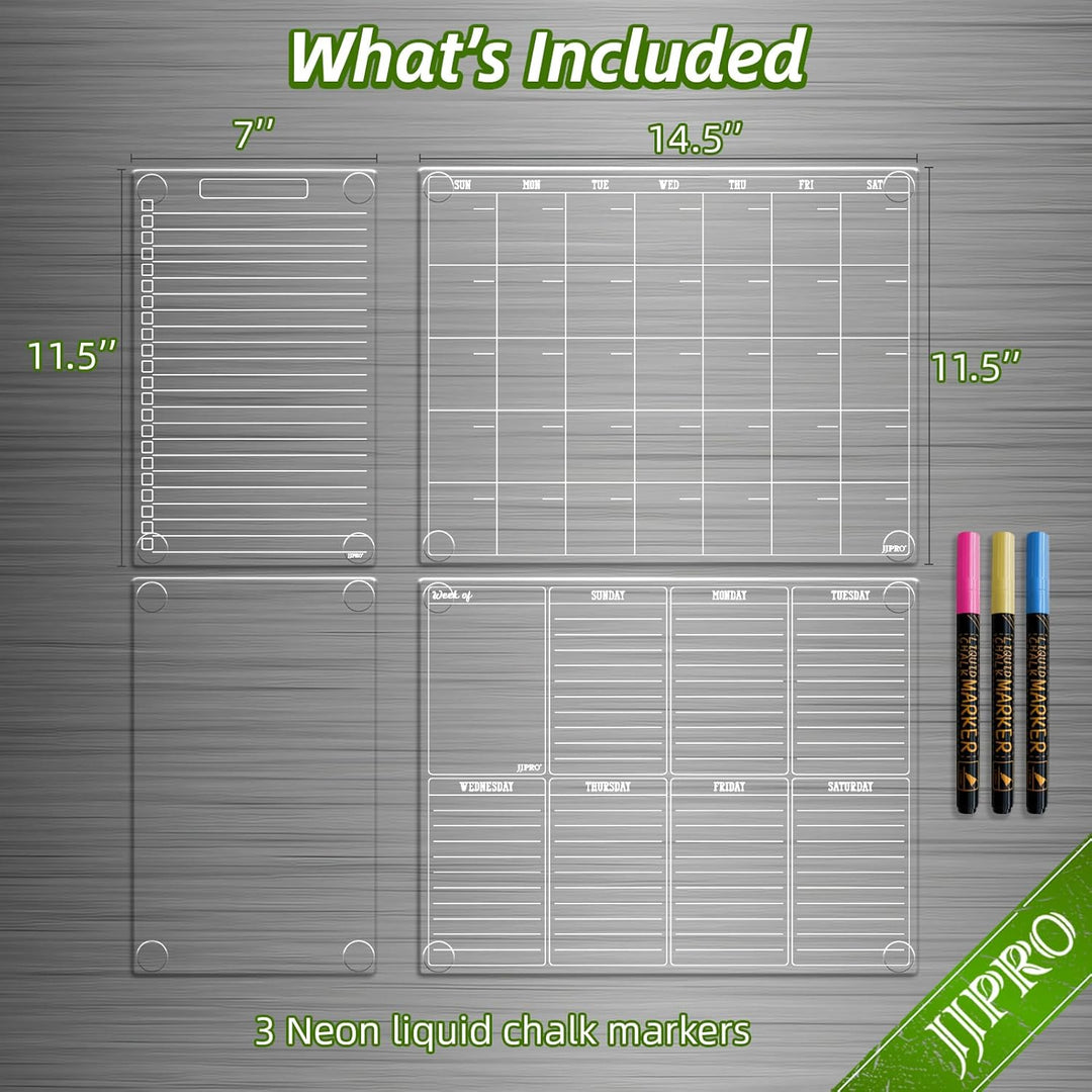 JJPRO Non Magnetic Dry Erase Calendar for Fridge - Reusable Monthly&Weekly Planning Board, List and Blank Board for All Smooth Surfaces. Clear Reusable Board Sticks to Fridge,Wall,Door&Glass - Just Closeouts Canada Inc.