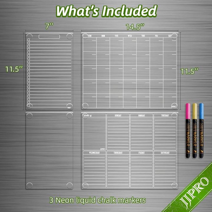 JJPRO Non Magnetic Dry Erase Calendar for Fridge - Reusable Monthly&Weekly Planning Board, List and Blank Board for All Smooth Surfaces. Clear Reusable Board Sticks to Fridge,Wall,Door&Glass - Just Closeouts Canada Inc.