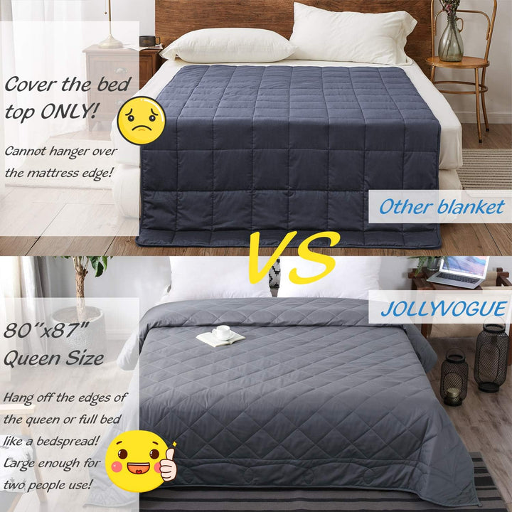 JOLLYVOGUE Weighted Blanket 20lbs, 80''x 87'', Adult Heavy Blanket Washable with Premium Glass Beads for Queen or King Size Double Bed - Dark Grey - Just Closeouts Canada Inc.