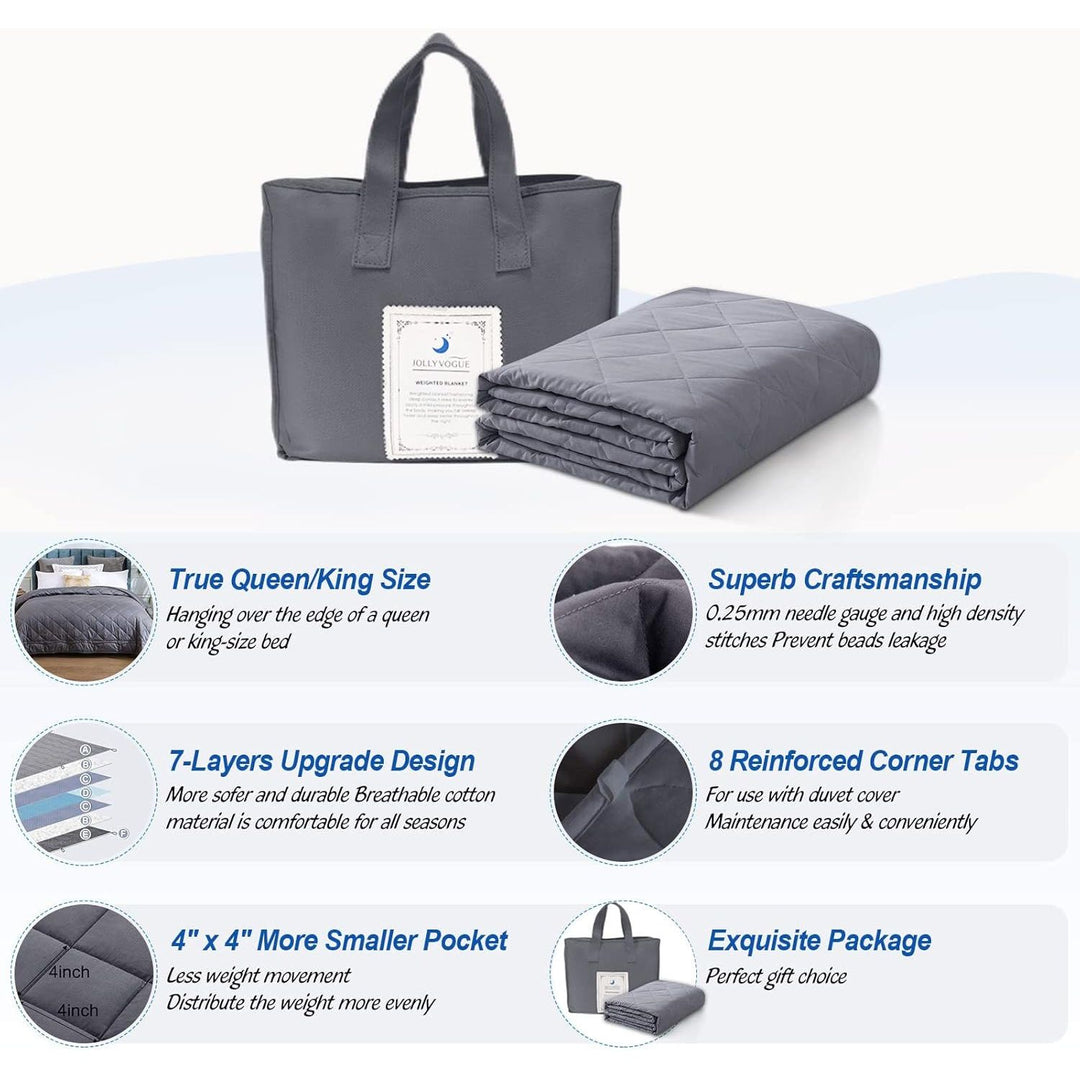 JOLLYVOGUE Weighted Blanket 20lbs, 80''x 87'', Adult Heavy Blanket Washable with Premium Glass Beads for Queen or King Size Double Bed - Dark Grey - Just Closeouts Canada Inc.