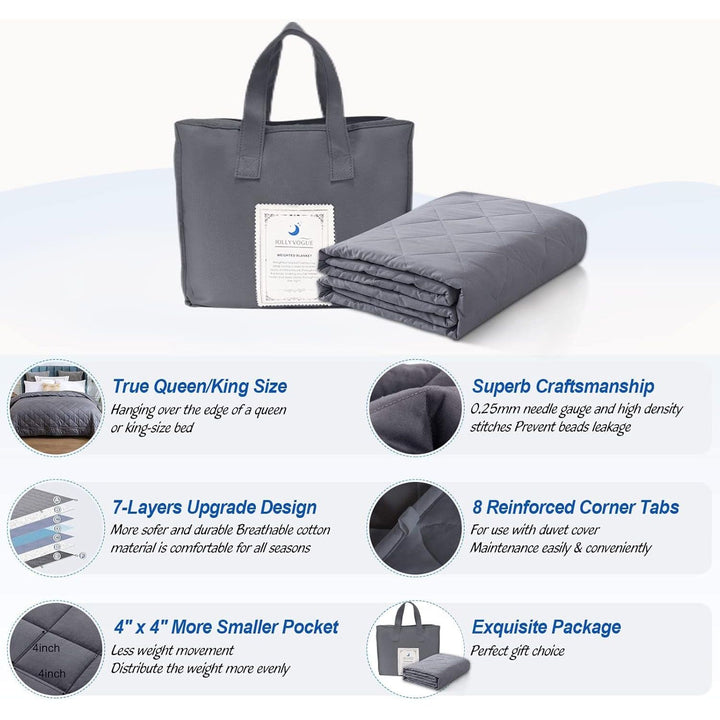 JOLLYVOGUE Weighted Blanket 20lbs, 80''x 87'', Adult Heavy Blanket Washable with Premium Glass Beads for Queen or King Size Double Bed - Dark Grey - Just Closeouts Canada Inc.