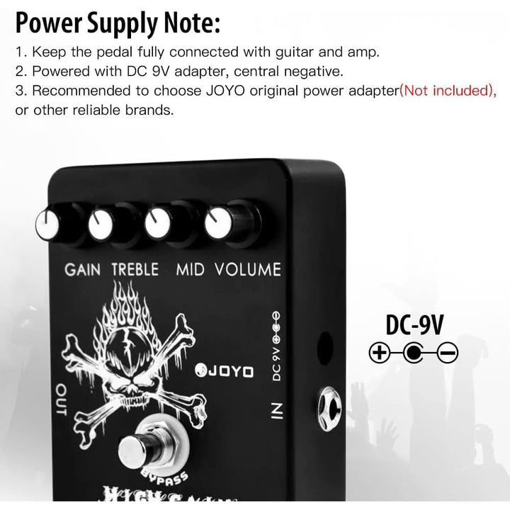 JOYO High Gain Distortion Pedal from AC/DC Crunch to Heavy Metal with Full Range EQ for Electric Guitar Effect - Bypass (JF - 04) - Just Closeouts Canada Inc.