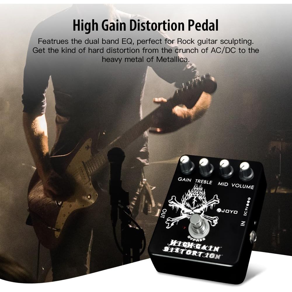 JOYO High Gain Distortion Pedal from AC/DC Crunch to Heavy Metal with Full Range EQ for Electric Guitar Effect - Bypass (JF - 04) - Just Closeouts Canada Inc.