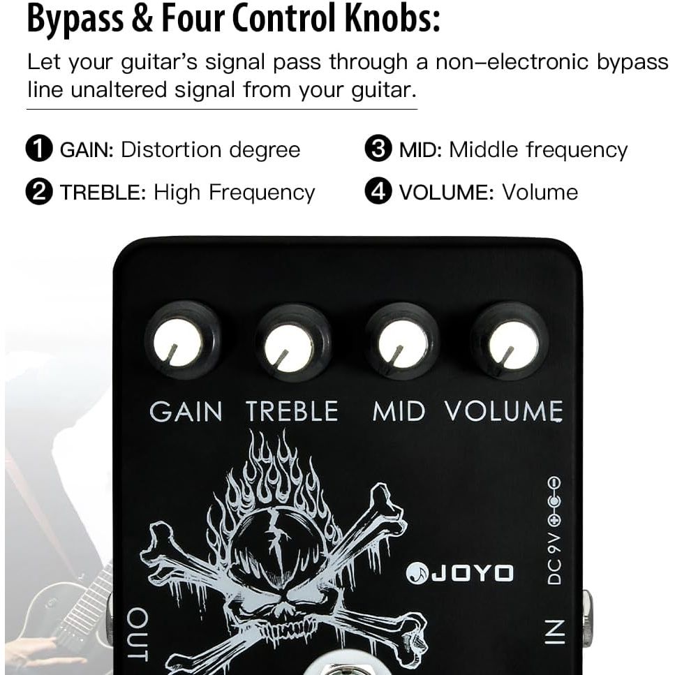 JOYO High Gain Distortion Pedal from AC/DC Crunch to Heavy Metal with Full Range EQ for Electric Guitar Effect - Bypass (JF - 04) - Just Closeouts Canada Inc.