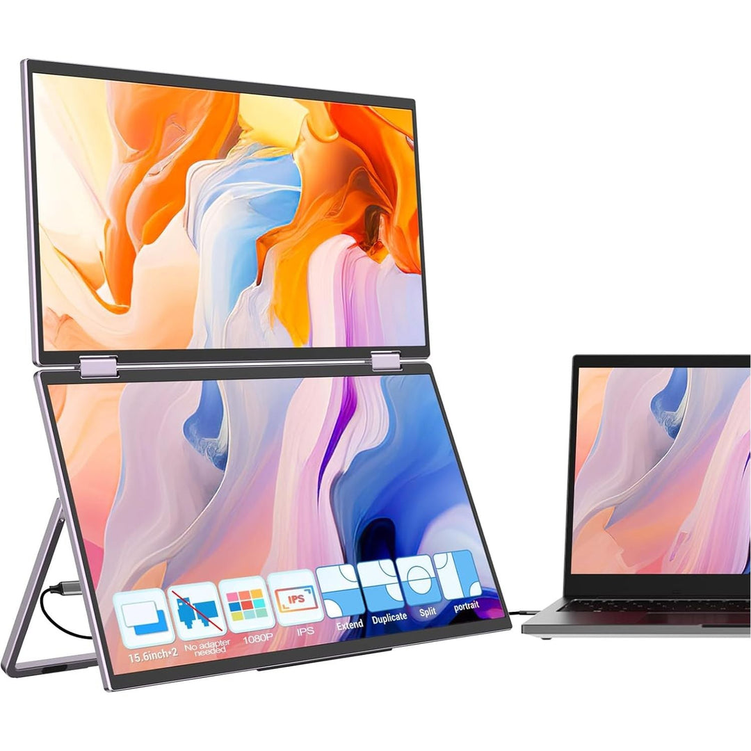 JSAUX Portable Monitor FlipGo Lite 15.6" Dual Monitor for Laptop Screen Extender, IPS 1080P 60Hz Stacked Folding Triple Monitor for Laptop Windows | 180° Rotation | Magnetic Design | Reverse Charging - Just Closeouts Canada Inc.