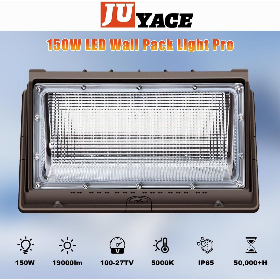 Juyace 150W LED Wall Pack Light Outdoor Security Flood Lighting 5000K 100 - 277V IP65 Waterproof for Barn Warehouse Garage Yard - Just Closeouts Canada Inc.