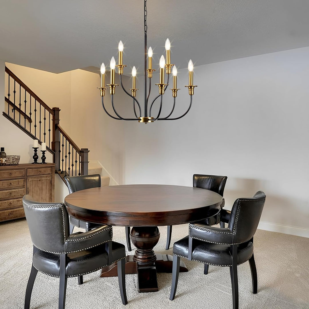 JZQWCK 9 - Light Farmhouse Chandeliers Ceiling Lights 2 - Tier Black and Gold Chandelier Modern Chandelier for Dining Room Light Fixtures Industrial Chandelier for Living Room Foyer Kitchen Island - Just Closeouts Canada Inc.