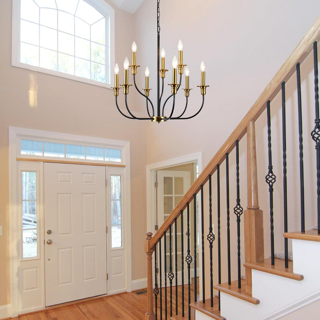 JZQWCK 9 - Light Farmhouse Chandeliers Ceiling Lights 2 - Tier Black and Gold Chandelier Modern Chandelier for Dining Room Light Fixtures Industrial Chandelier for Living Room Foyer Kitchen Island - Just Closeouts Canada Inc.