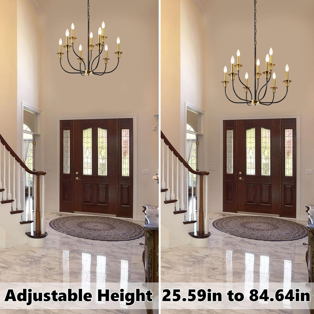 JZQWCK 9 - Light Farmhouse Chandeliers Ceiling Lights 2 - Tier Black and Gold Chandelier Modern Chandelier for Dining Room Light Fixtures Industrial Chandelier for Living Room Foyer Kitchen Island - Just Closeouts Canada Inc.