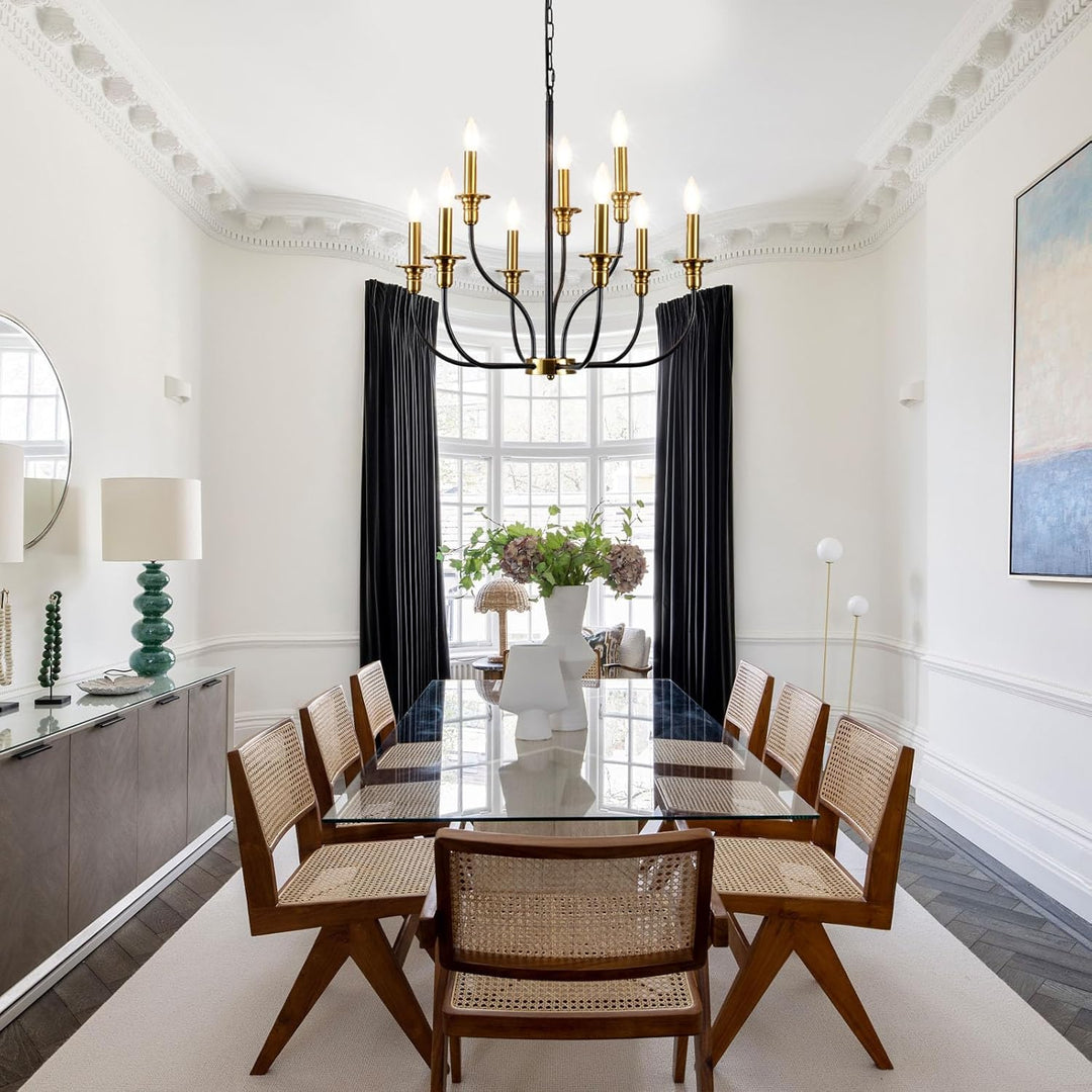 JZQWCK 9 - Light Farmhouse Chandeliers Ceiling Lights 2 - Tier Black and Gold Chandelier Modern Chandelier for Dining Room Light Fixtures Industrial Chandelier for Living Room Foyer Kitchen Island - Just Closeouts Canada Inc.