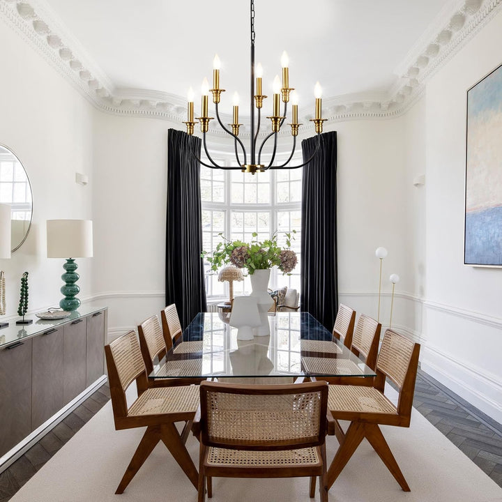 JZQWCK 9 - Light Farmhouse Chandeliers Ceiling Lights 2 - Tier Black and Gold Chandelier Modern Chandelier for Dining Room Light Fixtures Industrial Chandelier for Living Room Foyer Kitchen Island - Just Closeouts Canada Inc.