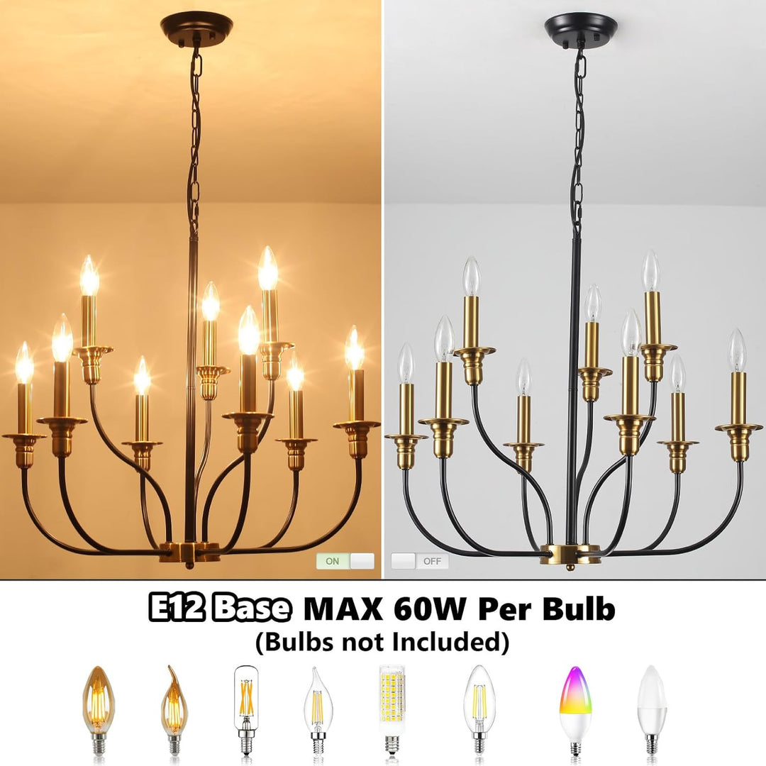 JZQWCK 9 - Light Farmhouse Chandeliers Ceiling Lights 2 - Tier Black and Gold Chandelier Modern Chandelier for Dining Room Light Fixtures Industrial Chandelier for Living Room Foyer Kitchen Island - Just Closeouts Canada Inc.