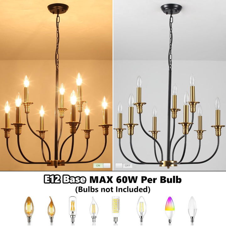 JZQWCK 9 - Light Farmhouse Chandeliers Ceiling Lights 2 - Tier Black and Gold Chandelier Modern Chandelier for Dining Room Light Fixtures Industrial Chandelier for Living Room Foyer Kitchen Island - Just Closeouts Canada Inc.