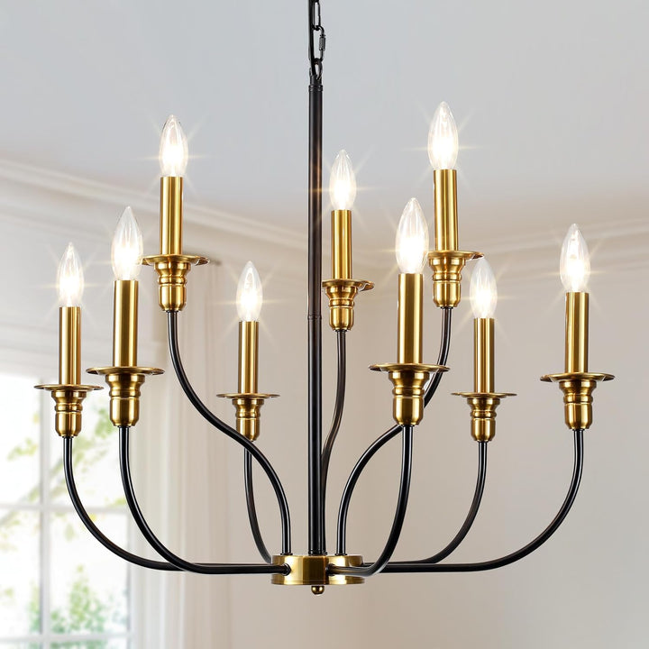 JZQWCK 9 - Light Farmhouse Chandeliers Ceiling Lights 2 - Tier Black and Gold Chandelier Modern Chandelier for Dining Room Light Fixtures Industrial Chandelier for Living Room Foyer Kitchen Island - Just Closeouts Canada Inc.