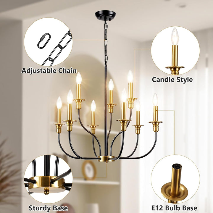 JZQWCK 9 - Light Farmhouse Chandeliers Ceiling Lights 2 - Tier Black and Gold Chandelier Modern Chandelier for Dining Room Light Fixtures Industrial Chandelier for Living Room Foyer Kitchen Island - Just Closeouts Canada Inc.