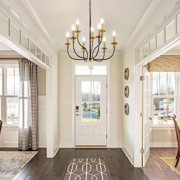 JZQWCK 9 - Light Farmhouse Chandeliers Ceiling Lights 2 - Tier Black and Gold Chandelier Modern Chandelier for Dining Room Light Fixtures Industrial Chandelier for Living Room Foyer Kitchen Island - Just Closeouts Canada Inc.