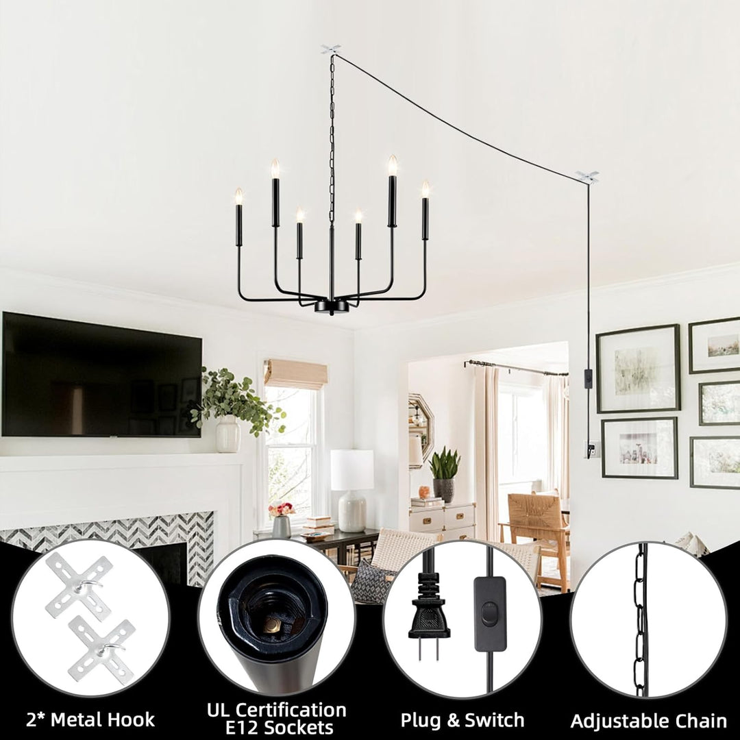 JZQWCK Plug in Chandelier Plug in Pendant Light Black Hanging Lights - Just Closeouts Canada Inc.