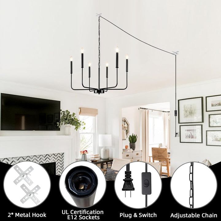 JZQWCK Plug in Chandelier Plug in Pendant Light Black Hanging Lights - Just Closeouts Canada Inc.