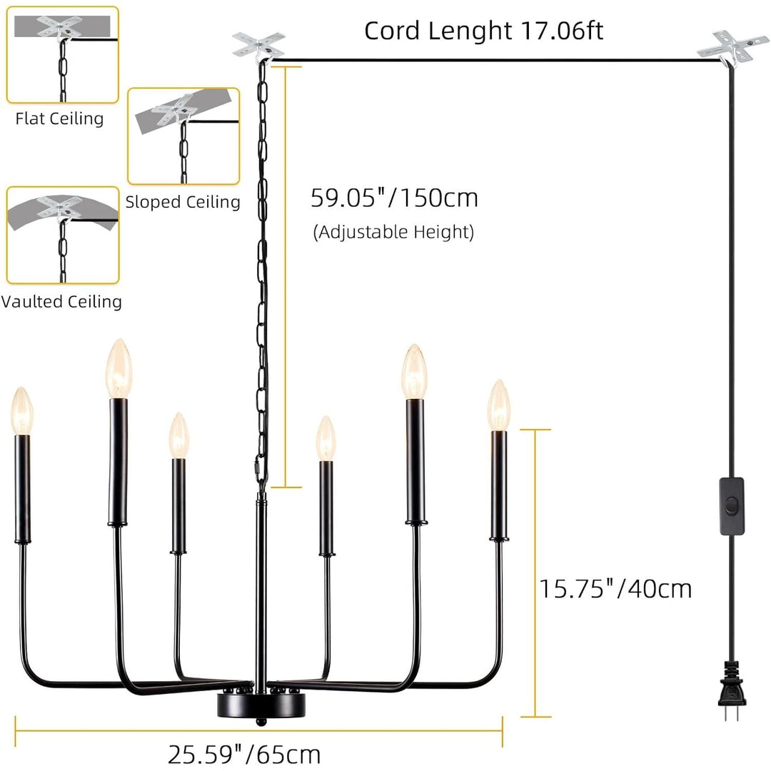 JZQWCK Plug in Chandelier Plug in Pendant Light Black Hanging Lights - Just Closeouts Canada Inc.
