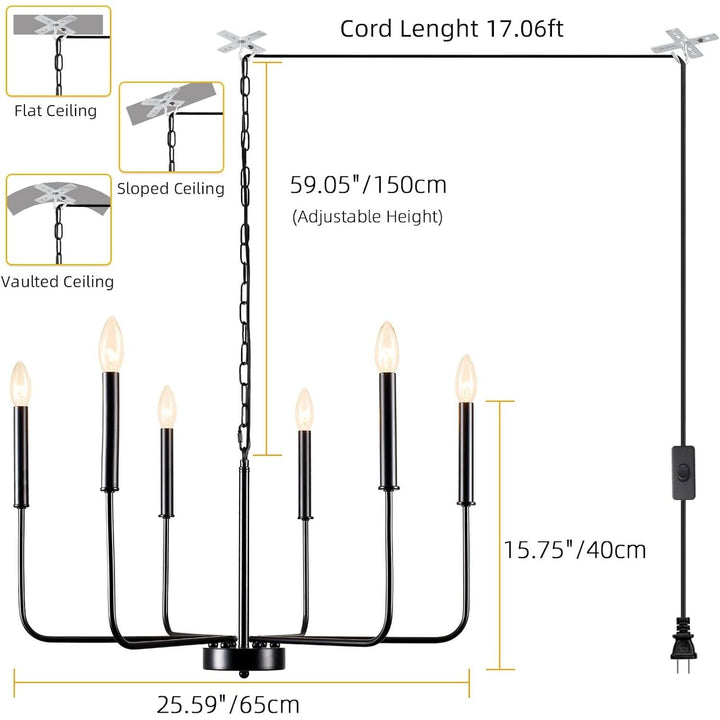JZQWCK Plug in Chandelier Plug in Pendant Light Black Hanging Lights - Just Closeouts Canada Inc.