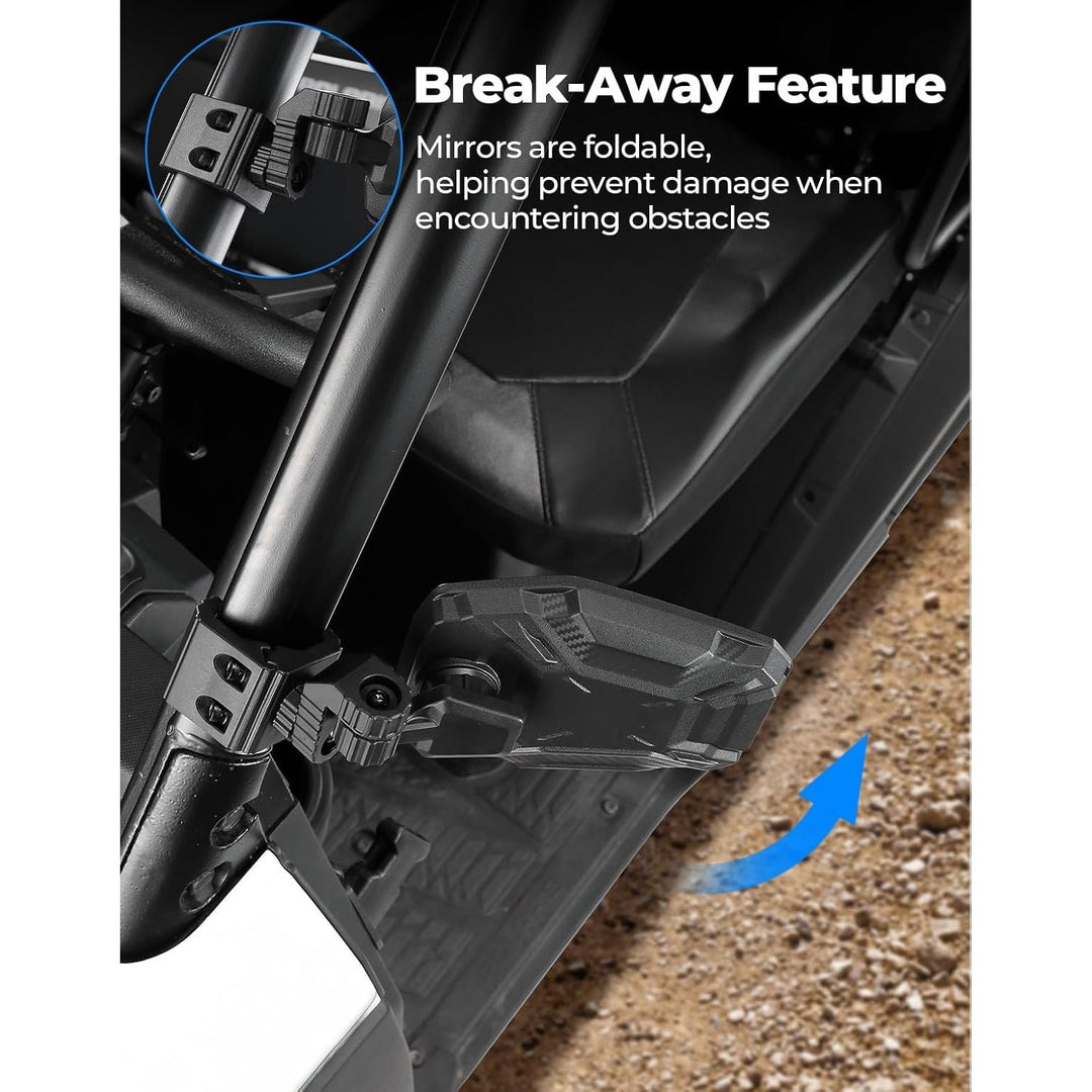 KEMIMOTO UTV Side Mirrors, UTV Rearview Mirrors Compatible with Pro - Fit Polaris Ranger General Can - Am Defender Maverick Trail, 3 - axis Rotation Breakaway Rear View Mirror - Just Closeouts Canada Inc.