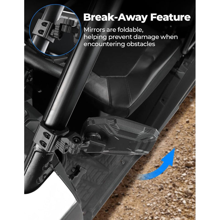 KEMIMOTO UTV Side Mirrors, UTV Rearview Mirrors Compatible with Pro - Fit Polaris Ranger General Can - Am Defender Maverick Trail, 3 - axis Rotation Breakaway Rear View Mirror - Just Closeouts Canada Inc.