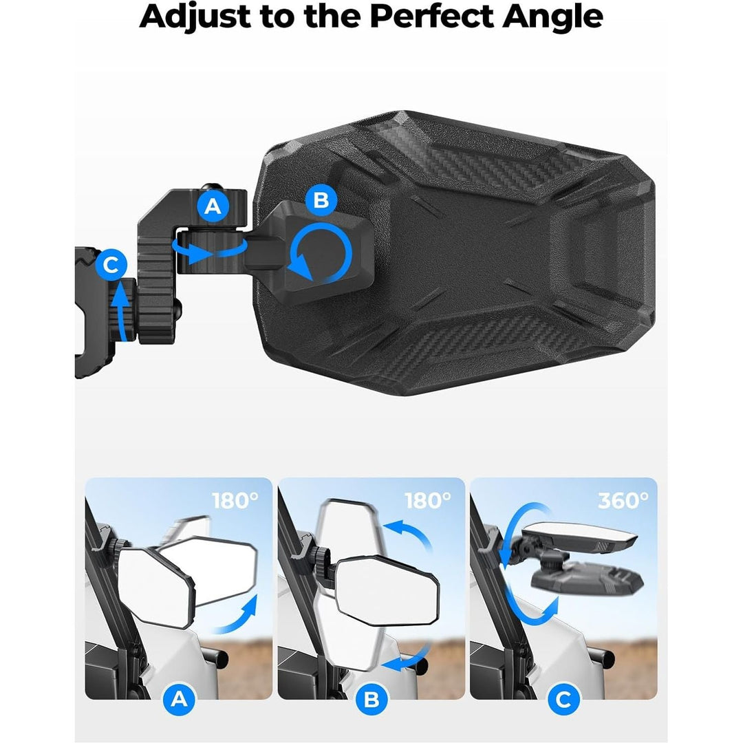 KEMIMOTO UTV Side Mirrors, UTV Rearview Mirrors Compatible with Pro - Fit Polaris Ranger General Can - Am Defender Maverick Trail, 3 - axis Rotation Breakaway Rear View Mirror - Just Closeouts Canada Inc.