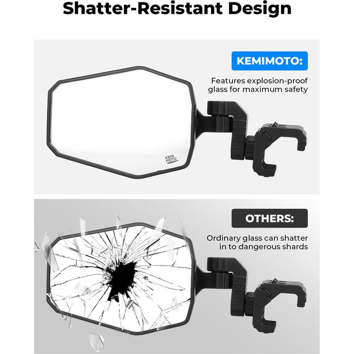 KEMIMOTO UTV Side Mirrors, UTV Rearview Mirrors Compatible with Pro - Fit Polaris Ranger General Can - Am Defender Maverick Trail, 3 - axis Rotation Breakaway Rear View Mirror - Just Closeouts Canada Inc.