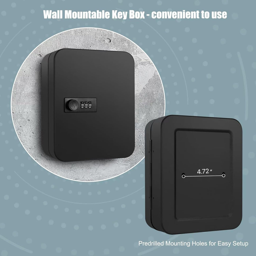 Key Cabinet Wall Mount Key Lock Box with Combination Lock Metal Key Box with Code for 48 Keys Black - Just Closeouts Canada Inc.