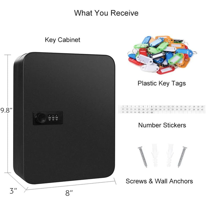 Key Cabinet Wall Mount Key Lock Box with Combination Lock Metal Key Box with Code for 48 Keys Black - Just Closeouts Canada Inc.