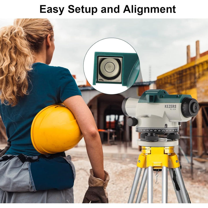 KEZERS 32X Automatic Optical Level Kit with Self - Leveling Magnetic Dampened Compensator and Transport Lock,High Precision Height/Distance/Angle Level Measure - KL - 32X - Just Closeouts Canada Inc.