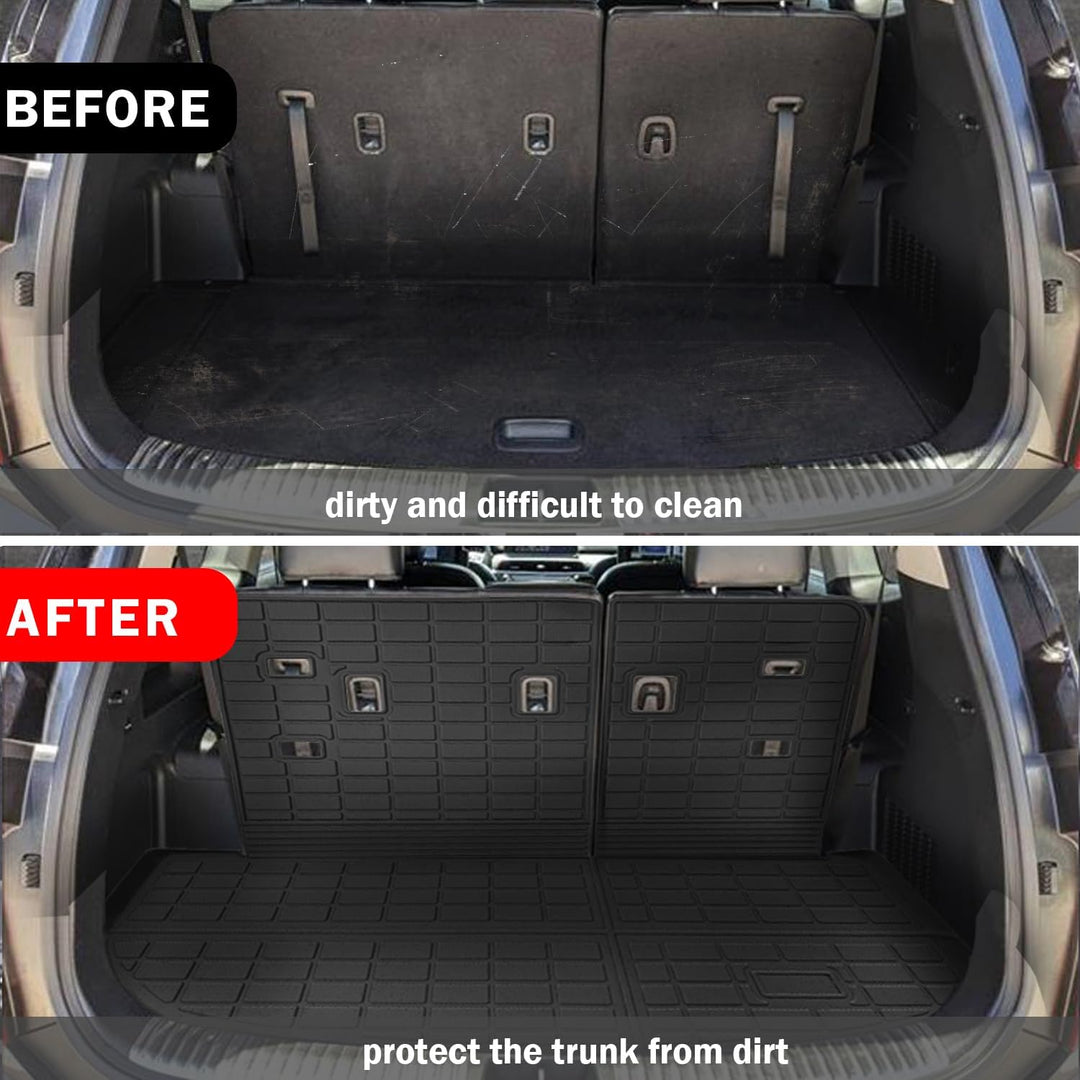 KIA Telluride 2020-2023 2024 2025 Floor Mats & Cargo Liner with Backrest Mat Full Set All Weather Protection TPE for KIA Telluride Accessories Quality Waterproof Heavy Duty car mat - Just Closeouts Canada Inc.