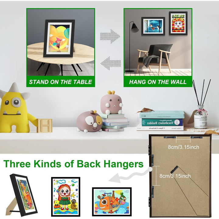 Kids Art Frame, 8.5x11 Front Opening Kids Artwork Frames Changeable, Chind Artwork Display Storage Frame for 3D Picture Crafts, Children Drawing Hanging Art, Holds 50 - 100 Pcs (2pk, Black) - Just Closeouts Canada Inc.