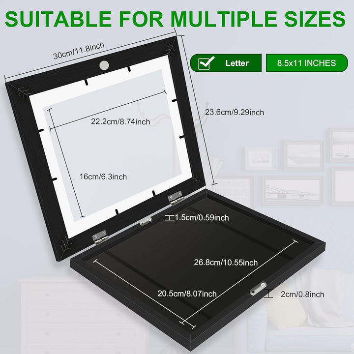 Kids Art Frame, 8.5x11 Front Opening Kids Artwork Frames Changeable, Chind Artwork Display Storage Frame for 3D Picture Crafts, Children Drawing Hanging Art, Holds 50 - 100 Pcs (2pk, Black) - Just Closeouts Canada Inc.