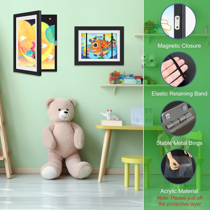 Kids Art Frame, 8.5x11 Front Opening Kids Artwork Frames Changeable, Chind Artwork Display Storage Frame for 3D Picture Crafts, Children Drawing Hanging Art, Holds 50 - 100 Pcs (2pk, Black) - Just Closeouts Canada Inc.