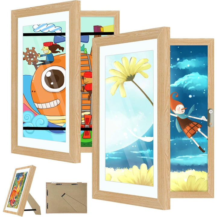 Kids Art Frame, 8.5x11 Front Opening Kids Artwork Frames Changeable, Chind Artwork Display Storage Frame for 3D Picture Crafts, Children Drawing Hanging Art, Holds 50 - 100 Pcs (2pk, Walnut) - Just Closeouts Canada Inc.