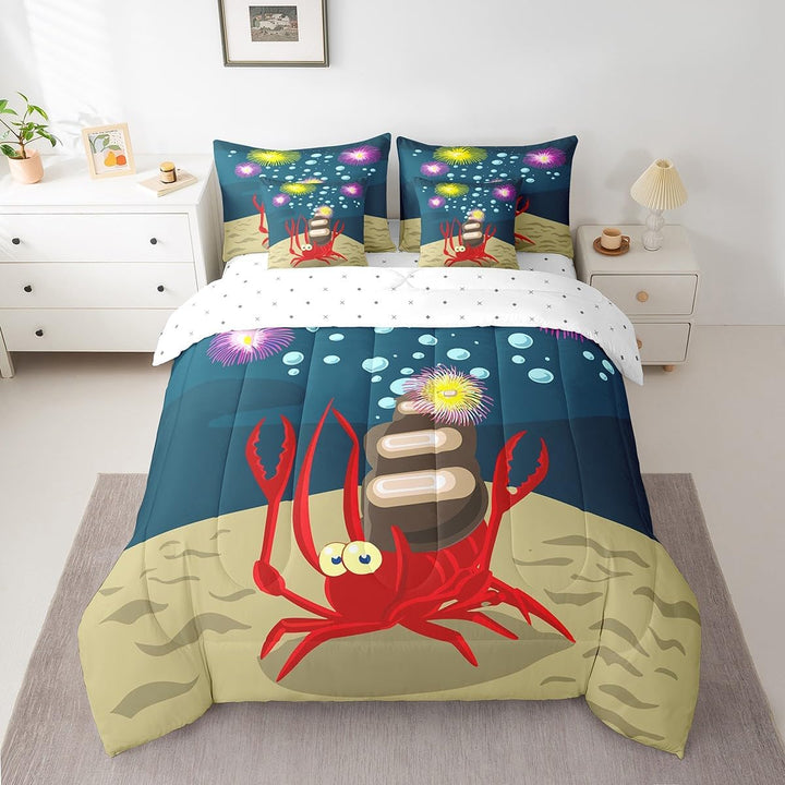 Kids Cute Crab Bed in a Bag Hermit Crab Comforter Set Full Size 7 Pieces for Boys Girls Ocean Marine Bedding Set Sea Animal Bed Set with Comforter, Sheet Set, Pillowcases, Pillow Covers - Just Closeouts Canada Inc.X004Y6KHSR