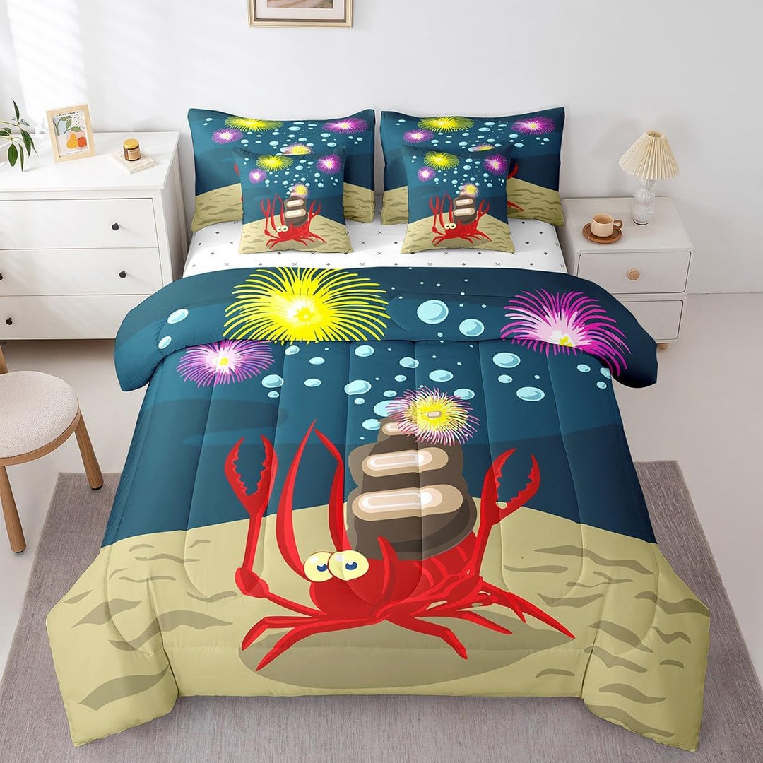 Kids Cute Crab Bed in a Bag Hermit Crab Comforter Set Full Size 7 Pieces for Boys Girls Ocean Marine Bedding Set Sea Animal Bed Set with Comforter, Sheet Set, Pillowcases, Pillow Covers - Just Closeouts Canada Inc.X004Y6KHSR