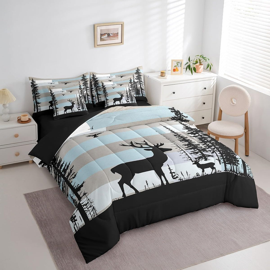 Kids Deer Comforter Set with Sheets,Forest Hunting Deer 7 Piece Bedding Set Full Size,Boys Girls Bedroom Room Decor,Wild Animal Theme Deer Bed in a Bag,Western Farmhouse Bed Set - Just Closeouts Canada Inc.X004Y6KJL7
