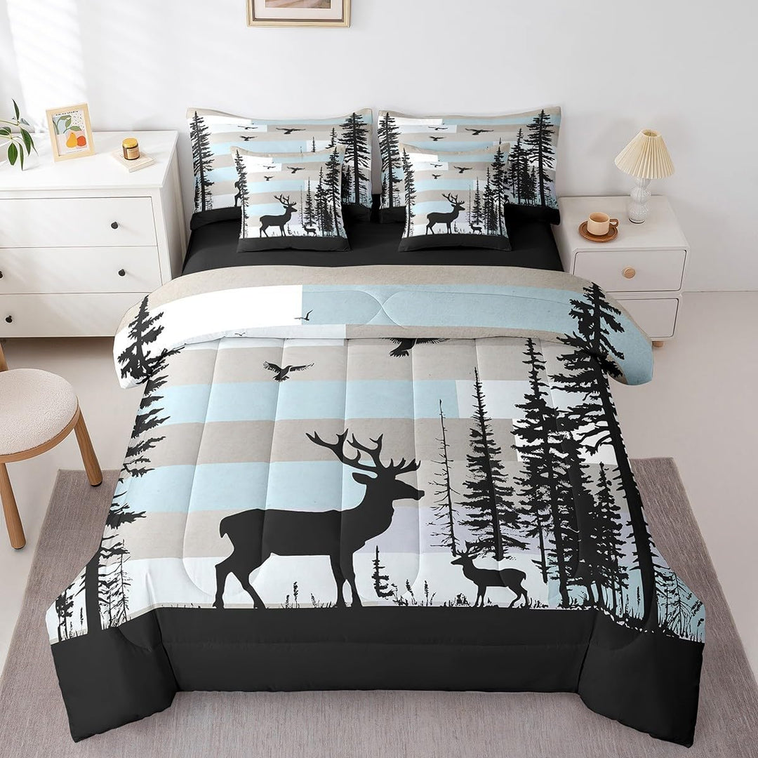Kids Deer Comforter Set with Sheets,Forest Hunting Deer 7 Piece Bedding Set Full Size,Boys Girls Bedroom Room Decor,Wild Animal Theme Deer Bed in a Bag,Western Farmhouse Bed Set - Just Closeouts Canada Inc.X004Y6KJL7