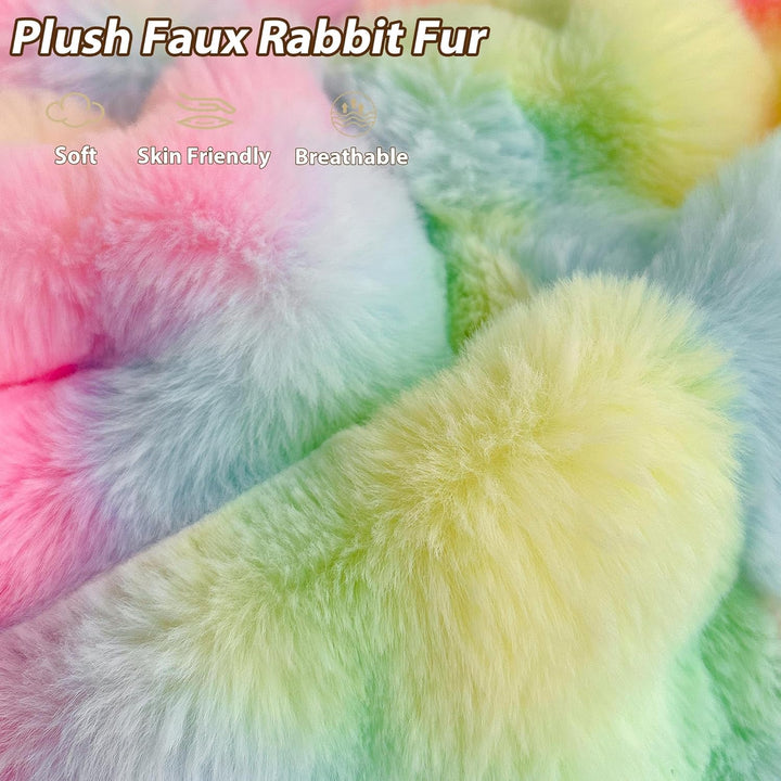 Kids Fluffy Faux Rabbit Fur Bean Bag Cover (No Filler), Soft Fuzzy Stuffed Animal Storage Bubble Waffle Bean Bag for Plush Toys, Comfy Shaggy Furry Beanbag Cover Kids Girls Adults, Rainbow - Just Closeouts Canada Inc.
