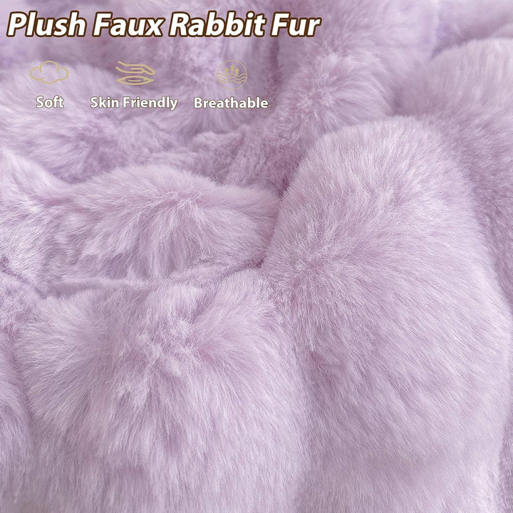 Kids Fluffy Faux Rabbit Fur Bean Bag Cover (No Filler), Soft Fuzzy Stuffed Animal Storage Bubble Waffle Bean Bag for Plush Toys, Comfy Shaggy Furry Beanbag Cover Kids Girls Adults, Lavender - Just Closeouts Canada Inc.