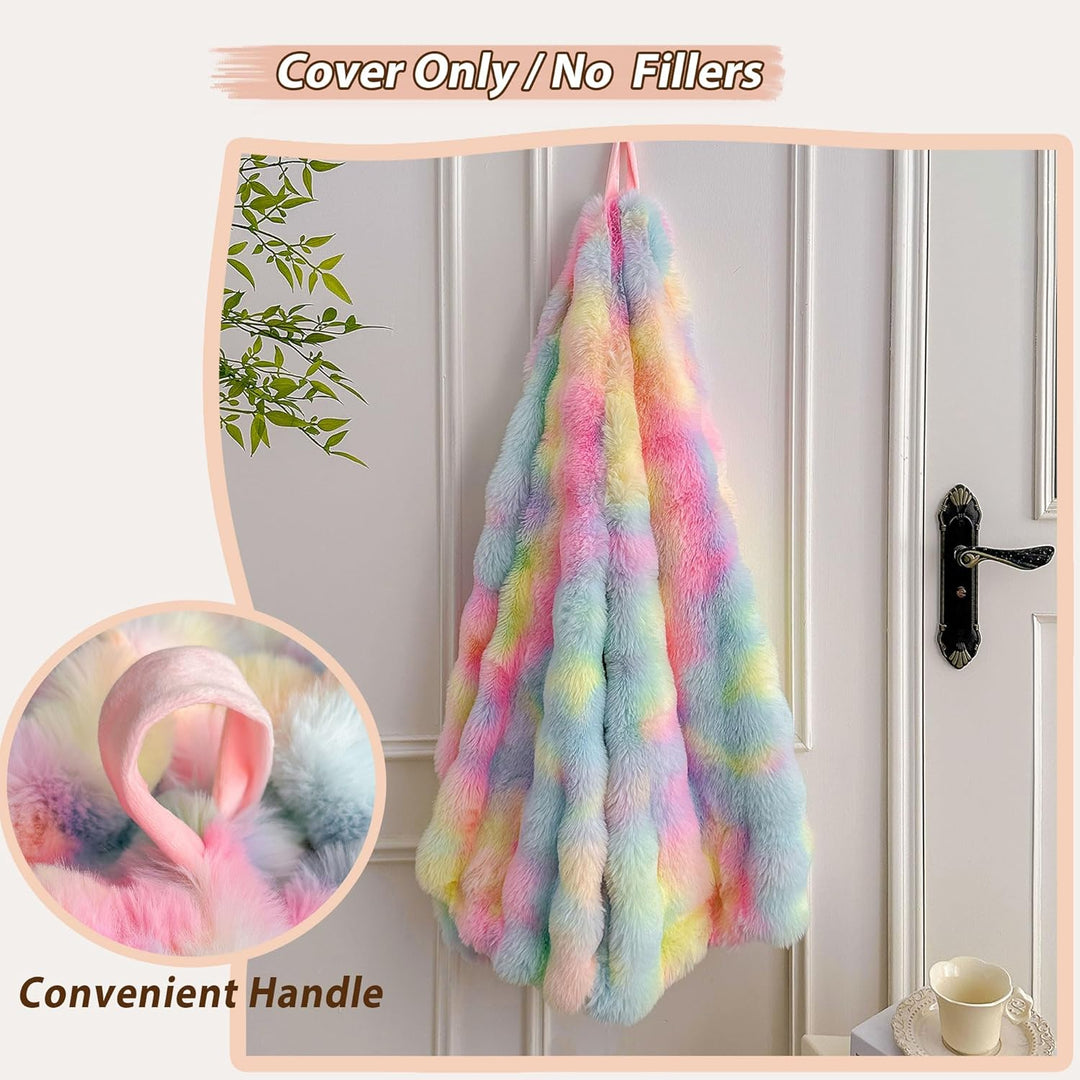 Kids Fluffy Faux Rabbit Fur Bean Bag Cover (No Filler), Soft Fuzzy Stuffed Animal Storage Bubble Waffle Bean Bag for Plush Toys, Comfy Shaggy Furry Beanbag Cover Kids Girls Adults, Rainbow - Just Closeouts Canada Inc.