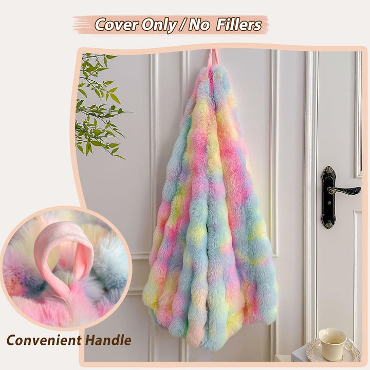 Kids Fluffy Faux Rabbit Fur Bean Bag Cover (No Filler), Soft Fuzzy Stuffed Animal Storage Bubble Waffle Bean Bag for Plush Toys, Comfy Shaggy Furry Beanbag Cover Kids Girls Adults, Rainbow - Just Closeouts Canada Inc.